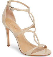 Schutz Women's Rania Heeled Sandal Tanino Nude Leather Open Pumps