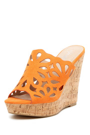 Charles David April Ginger Orange Flowery Cutout Cork Platform Wedge Mule Sandal