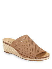 Lucky Brand Jemya Sesame Leather Perforated Open Toe Low Wedge Perforated Mule