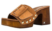 Sam Edelman Marcia Saddle Leather Squared Open Toe Slip On Block Heeled Sandals
