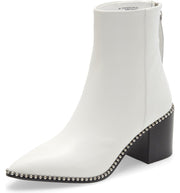 Steve Madden Aquarius White Leather Block Heel Pointed Toe Studded Ankle Boots