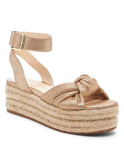 Jessica Simpson Aprile Light Gold Leather Knot Espadrille Flatform Platform Sandals