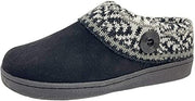 Clarks Suede Leather Knitted Collar Clog Plush Faux Fur Lining Slippers Black/Grey Multi