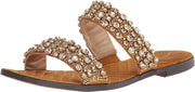 Sam Edelman Ezel Golden Yellow Squared Open Toe Embellished Slip On Flat Sandals