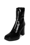 Jeffrey Campbell Kalopsia Black Pat Black Polish Stack Block Heel Ankle Boots
