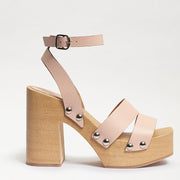 Sam Edelman Angela Summer Beige Leather Ankle Strap Open Toe Block Heeled Sandal