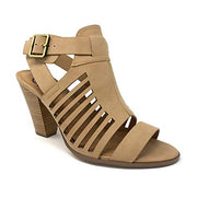 Soda Yummy Natural Nude Stacked Heel Open Toe Cut Out Sandals Pump