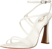 Sam Edelman Lela Bright White Ankle Strap Squared Open Toe Spool Heeled Sandals