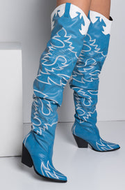Cape Robbin Kelsey-21 BLUE STITCH ROCK STAR WESTERN POINTED OVER KNEE THIGH BOOT