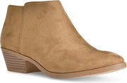 Soda Mug Natural Faux Suede Low Chunky Block Stacked Heel Western Ankle Booties