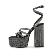 Steve Madden Cocktails Black Rhinestone Strappy Open Toe Block Heeled Sandals