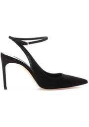 Brian Atwood Vicky Black Suede Fashion Pointed Toe Ankle Strap Dress Pumps