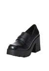 JustFab Cher Black Caviar Fashion Slip On Chunky High Heel Loafer Shoes 8.5