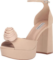 Steve Madden Luminesce Blush Nubuck Ankle Strap Peep Toe Block Heeled Sandals