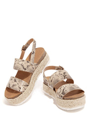 Kaz Espadrilles Rubber Trim Sole Ankle Buckle Open Toe Wedge Sandals (6.5, Python)