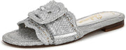 Sam Edelman Bambi Soft Silver Buckle Detailed Open Toe Slip On Flat Sandals