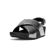 FitFlop Lulu Lustra All Black Open Toe Cross Straps Slingback Leather Sandals