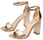 Sam Edelman Yaro Molten Gold Ankle Strap Open Rounded Toe Block Heeled Sandals