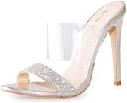 Lauren Lorraine Les Silver Clear Cuff Rhinestone Fashion Lower Band Heel Sandals