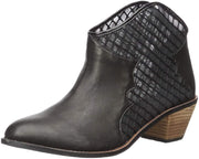 Kelsi Dagger Keenan Black Leather Mesh Cut-Out Stacked Heel Western Booties