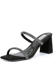 Steve Madden Lilah Slip-On Rhinestone Details Block Heeled Sandals Black Mule