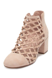 Cecelia New York Nessa Knotted Bows Cage Ankle Boots Nude Block Heeled Booties
