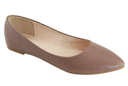 Bella Marie Angie-52 Taupe Women's Classic Pointy Toe Ballet Slip On PU Flats