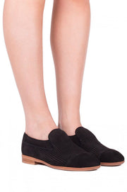 Jeffrey Campbell Barkley Black Punched Nubuck Suede Slip On Cap Toe Loafer