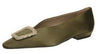 Sam Edelman Janina Glitz Olive Leather Pointed Toe Slip On Buckle Ballet Flats