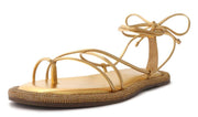 Schutz Kittie Gold Metallic & Nappa Leather Ankle Lace Up Flat Heel Sandals