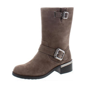 Vince Camuto Windy Leather Round Toe Mid-Calf Motorcycle Boots TUSCAN TAUPE (8.5, TUSCAN TAUPE)