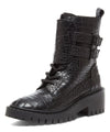 Kelsi Dagger Brooklyn Northern Black Embossed Leather Lace-up Combat Ankle Boots