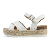 Soda Firely White Round Toe Crisscross Espadrille Adjustable Ankle Strap Sandals