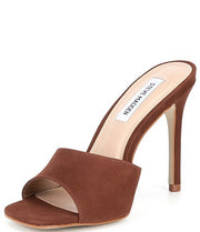 Steve Madden Signal Brown Nubuck Square Open Toe Heeled Sandal High Mule Pumps