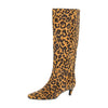 Scoop Knee Cheetah Fashion High Low Kitten Heel Pointed Toe Booties