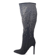Lauren Lorraine MONA Knee High Stiletto Black Ombre Rhinestone Sparkle Boots