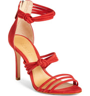 Schutz Suely Tango Red Nubuck Strappy High Stiletto Single Sole Dainty sandals