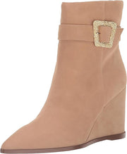 Sam Edelman Weslie Golden Caramel Wedge Heeled Almond Toe Buckle Detailed Bootie