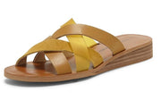 Lucky Brand Hallisa Golden Yellow Multi Band Slide Open Toe Flat Low Heel Sandal