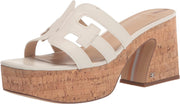 Sam Edelman Dev Bright White Cork Platform Slip On Block Heeled Open Toe Sandals