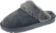 Clarks Womens Open Back Suede Leather Comfort Clog Slipper JMS0583C - Plush Faux Fur Trim - Indoor Outdoor House Slippers For Women