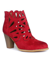 Miracle Miles Urban-05 Retro Dark Red Suede Laser CutOut Fashion Ankle Booties (7)