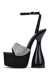 Cape Robbin LOLLA Black Super High Heeled Chunky Ankle Strap Rhinestone Sandals