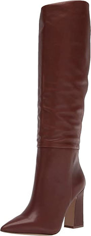 Steve Madden Showbiz Cognac Leather Over the Knee Block Heel Pointed Toe Boots