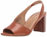 Aerosoles UP HIGH Pump Tan Cognac leather Open Toe Block Heel Sling-Back (6, Dk Tan Leather)