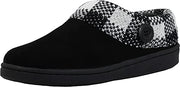 Clarks Black/White Suede Leather Knitted Collar Plush Faux Fur Lining Slippers