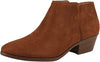 SODA Mug Cognac Suede Stacked Block Heel Rounded Toe Side Zipper Ankle Booties