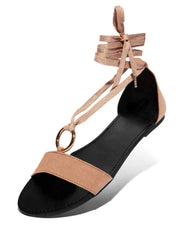 Shoe Republic LA Ripa Taupe Open Toe Closed Back Wrap Closure Flat Mules