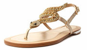 Schutz Shantie Gold Metallic Snake Slingback Ankle Strap Open Toe Flats Sandals