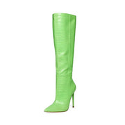 Steve Madden Idina Green Crocodile Stiletto Knee High Heel Pointed Toe Boots